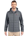 Montana Grizzlies Cutter & Buck Evoke Hybrid Eco Softshell Recycled Full Zip Mens Big & Tall Hooded Jacket Elemental Grey Front Thumbnail Image