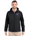 Washington Huskies Cutter & Buck Evoke Hybrid Eco Softshell Recycled Full Zip Mens Big & Tall Hooded Jacket Black Front Thumbnail Image