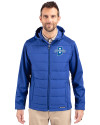 View image 10: Indiana State Sycamores Cutter & Buck Evoke Hybrid Softshell Recycled Full Zip Mens Hooded Jacket Tour Blue Front