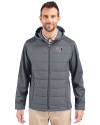 Miami Hurricanes Cutter & Buck Evoke Hybrid Softshell Recycled Full Zip Mens Hooded Jacket Elemental Grey Front Thumbnail Image