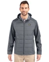 Wake Forest Demon Deacons Cutter & Buck Evoke Hybrid Softshell Recycled Full Zip Mens Hooded Jacket Elemental Grey Front Thumbnail Image