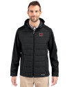 Miami University RedHawks - Cutter & Buck Evoke Hybrid Softshell Recycled Full Zip Mens Hooded Jacket Black Front Thumbnail Image