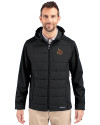 Texas State Bobcats Cutter & Buck Evoke Hybrid Softshell Recycled Full Zip Mens Hooded Jacket Black Front Thumbnail Image