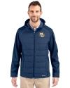 Marquette Golden Eagles Cutter & Buck Evoke Hybrid Softshell Recycled Full Zip Mens Hooded Jacket Navy Blue Front Thumbnail Image