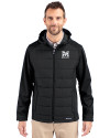 Morehouse Maroon Tigers Cutter & Buck Evoke Hybrid Softshell Recycled Full Zip Mens Hooded Jacket Black Front Thumbnail Image