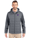 Kansas State Wildcats Cutter & Buck Evoke Hybrid Softshell Recycled Full Zip Mens Hooded Jacket Elemental Grey Front Thumbnail Image