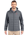 San Diego State Aztecs Cutter & Buck Evoke Hybrid Softshell Recycled Full Zip Mens Hooded Jacket Elemental Grey Front Thumbnail Image