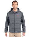 SMU Mustangs Cutter & Buck Evoke Hybrid Softshell Recycled Full Zip Mens Hooded Jacket Elemental Grey Front Thumbnail Image