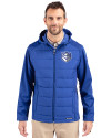 Saint Louis Billikens Cutter & Buck Evoke Hybrid Softshell Recycled Full Zip Mens Hooded Jacket Tour Blue Front Thumbnail Image