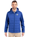 Southern University Jaguars Cutter & Buck Evoke Hybrid Softshell Recycled Full Zip Mens Hooded Jacket Tour Blue Front Thumbnail Image