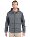 Pepperdine Waves Cutter & Buck Evoke Hybrid Softshell Recycled Full Zip Mens Hooded Jacket Elemental Grey Front Thumbnail Image