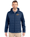 Pepperdine Waves Cutter & Buck Evoke Hybrid Softshell Recycled Full Zip Mens Hooded Jacket Navy Blue Front Thumbnail Image