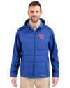 Ole Miss Rebels College Vault Cutter & Buck Evoke Hybrid Softshell Recycled Full Zip Mens Hooded Jacket Tour Blue Front Thumbnail Image