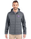 Texas Christian Horned Frogs College Vault Cutter & Buck Evoke Hybrid Softshell Recycled Full Zip Mens Hooded Jacket Elemental Grey Front Thumbnail Image