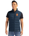 Syracuse Orange Cutter & Buck Evoke Hybrid Softshell Recycled Mens Full Zip Vest Navy Blue Front Thumbnail Image