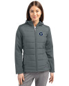 Georgetown Hoyas Cutter & Buck Evoke Hybrid Softshell Recycled Full Zip Womens Hooded Jacket Elemental Grey Front Thumbnail Image