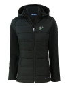 South Florida Bulls Cutter & Buck Evoke Hybrid Softshell Recycled Full Zip Womens Hooded Jacket Black Mannequin Thumbnail Image