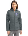 Saint Louis Billikens Cutter & Buck Evoke Hybrid Softshell Recycled Full Zip Womens Hooded Jacket Elemental Grey Front Thumbnail Image