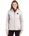Seton Hall Pirates Cutter & Buck Evoke Hybrid Softshell Recycled Full Zip Womens Hooded Jacket CONCRETE Front Thumbnail Image