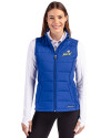 Florida Gulf Coast Eagles Cutter & Buck Evoke Hybrid Softshell Recycled Womens Full Zip Vest Tour Blue Front Thumbnail Image