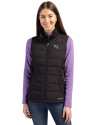 Wake Forest Demon Deacons Cutter & Buck Evoke Hybrid Softshell Recycled Womens Full Zip Vest Black Front Thumbnail Image