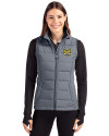 Quinnipiac Bobcats Cutter & Buck Evoke Hybrid Softshell Recycled Womens Full Zip Vest Elemental Grey Front Thumbnail Image