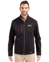 NYU Violets Cutter & Buck Evoke Softshell Recycled Full Zip Mens Jacket Black Front Thumbnail Image