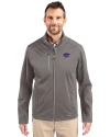 Kansas State Wildcats Cutter & Buck Evoke Softshell Recycled Full Zip Mens Jacket Elemental Grey Front Thumbnail Image