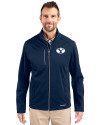 Brigham Young Cougars Cutter & Buck Evoke Softshell Recycled Full Zip Mens Jacket Navy Blue Front Thumbnail Image