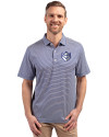 Saint Louis Billikens Cutter & Buck Forge Eco Double Stripe Stretch Recycled Mens Polo Tour Blue/White Front Thumbnail Image