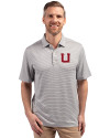 Utah Utes College Vault Cutter & Buck Forge Eco Double Stripe Stretch Recycled Mens Polo Polished/White Front Thumbnail Image