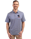 Delaware Fightin' Blue Hens College Vault Cutter & Buck Forge Eco Double Stripe Stretch Recycled Mens Polo Tour Blue/White Front Thumbnail Image