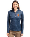 Syracuse Orange Cutter & Buck Traverse Stretch Eco Camo Print Quarter Zip Womens Pullover Navy Blue Front Thumbnail Image
