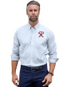 Tacoma Rainiers Cutter & Buck Stretch Oxford Stripe Mens Long Sleeve Dress Shirt Light Blue Front Thumbnail Image