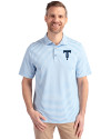 View image 1: Tulsa Drillers Cutter & Buck Virtue Recycled Stripe Featherlight Pique Mens Big & Tall Polo Atlas Light Blue Front
