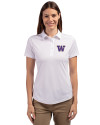 Washington Huskies Cutter & Buck Prospect Eco Textured Stretch Recycled Womens Short Sleeve Polo White Front Thumbnail Image