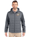 Houston Astros City Connect Cutter & Buck Evoke Hybrid Softshell Recycled Full Zip Mens Hooded Jacket Elemental Grey Front Thumbnail Image