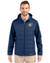 Houston Astros City Connect Cutter & Buck Evoke Hybrid Softshell Recycled Full Zip Mens Hooded Jacket Navy Blue Front Thumbnail Image