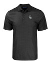 Colorado Rockies City Connect Cutter & Buck Pike Eco Tonal Geo Print Stretch Recycled Mens Polo Black Mannequin Thumbnail Image