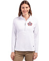 Miami Marlins City Connect Cutter & Buck Adapt Eco Knit Stretch Recycled Womens Half Zip Pullover White Front Thumbnail Image