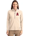 Los Angeles Angels City Connect Cutter & Buck Adapt Eco Knit Stretch Recycled Womens Half Zip Pullover Wheat Front Thumbnail Image