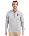 San Diego Padres City Connect Cutter & Buck Adapt Eco Knit Heather Mens Big & Tall Quarter Zip Pullover Polished Heather Front Thumbnail Image