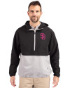 San Diego Padres City Connect Cutter & Buck Charter Eco Recycled Mens Anorak Jacket Black/Polished Front Thumbnail Image
