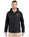 San Diego Padres City Connect Cutter & Buck Evoke Hybrid Eco Softshell Recycled Full Zip Mens Big & Tall Hooded Jacket Black Front Thumbnail Image