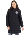 Pittsburgh Steelers Cutter & Buck Mission Ridge Repreve Eco Insulated Womens Long Puffer Jacket Black Front Thumbnail Image