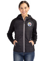 Pittsburgh Steelers Cutter & Buck Rainier Primaloft Womens Eco Full Zip Hybrid Jacket Black Front Thumbnail Image