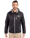 Green Bay Packers Cutter & Buck Rainier Primaloft Eco Mens Full Zip Hooded Jacket Black Front Thumbnail Image