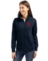 Philadelphia Phillies Cutter & Buck Roam Epic Versatility Full Zip Recycled Womens Jacket Navy Blue Front Thumbnail Image