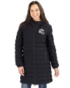 Miami Dolphins NFL Helmet Cutter & Buck Mission Ridge Repreve Eco Insulated Womens Long Puffer Jacket Black Front Thumbnail Image