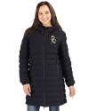 Green Bay Packers Historic Cutter & Buck Mission Ridge Repreve Eco Insulated Womens Long Puffer Jacket Black Front Thumbnail Image
